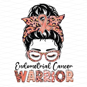 Endometrium Krebs Krieger Messy Bun Png, Endometrium Krebs Awareness Png, Leopard Ribbon Png, Endometrium Krebs Sublimation