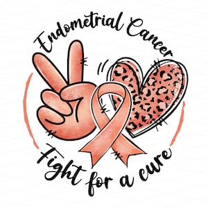Endometrium Krebs Kampf für eine Heilung Png, Endometrium Krebs Awareness Png, Endometrium Krebs Krieger Leopard Herz Frieden Hand Sublimation