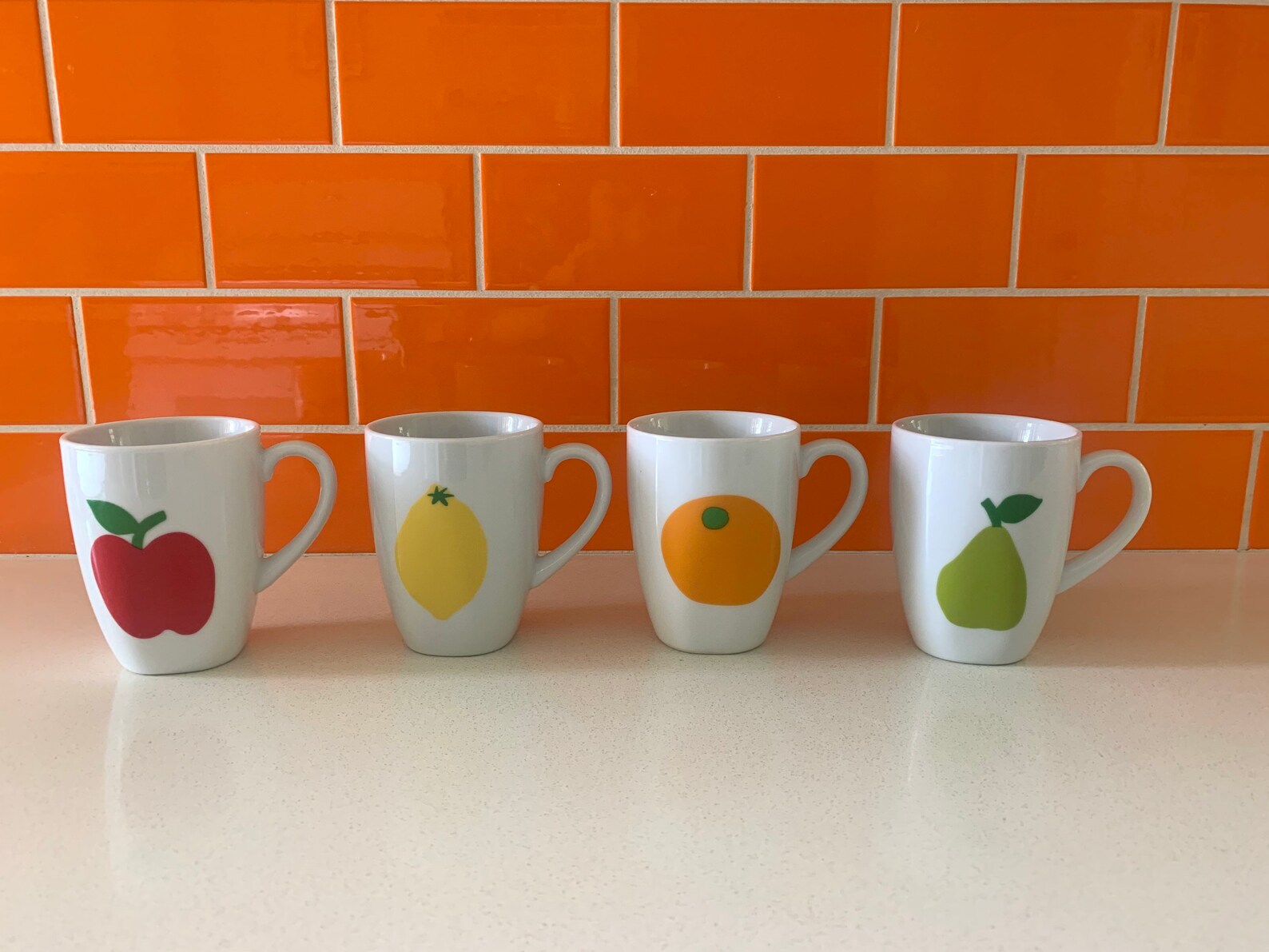 Fruit Mug Set of 4. White Coffee/ Tea Cup Mugs With Bright Mod Etsy