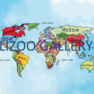 Carte du monde pays aquarelle illustration Digital Printable illustration JPG et PNG Télécharger