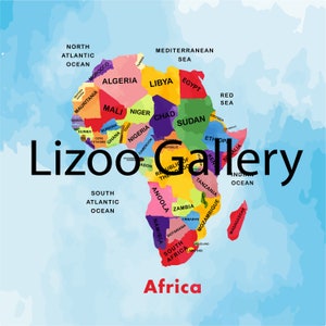 Carte de l'Afrique aquarelle Illustration d'illustration numérique imprimable JPG Télécharger