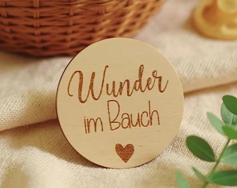 Wooden sign miracle in the belly decoration baby announcement gift idea expectant parents personalized round