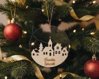 Personalized Christmas tree ornament – acrylic disc with wood – engraved name of your choice – choice of motifs – Christmas decorations