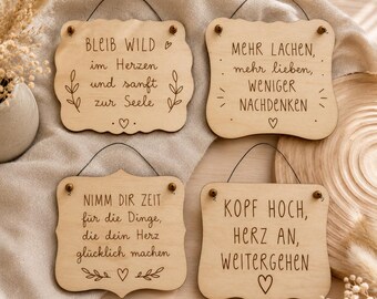 Wooden sign with a saying for hanging – motivational sign made of birch wood – 4 sayings to choose from