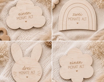 Wooden Baby Milestone Cards – 12 Month Cards for Baby Photos – 4 Shapes to Choose From – Gift for Newborns