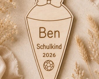 Personalized wooden school cone tag with name – Schoolchild 2026 – 4 designs – Gift for starting school