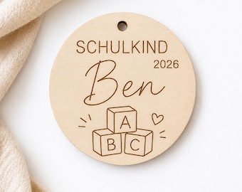 Personalized wooden school cone pendant with name – 9 designs for starting school