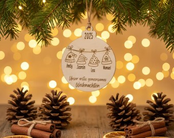 Personalized wooden Christmas tree ornament for families – Our first Christmas – Name engraving 2026 – Personalized Christmas gift decoration