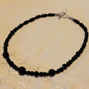 Victorian Mourning Jewelry Jet Necklace Onyx Flowers Gemstone Memento Mori Choker 17 1/2&quot; Memorial Disco Beads