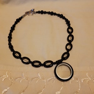 Memorial Choker Necklace Glass Chain Links Black Onyx Gemstone Glass Fob Cremation Urn Victorian Mourning Jewelry Pendant Memento Mori