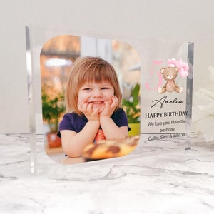 Personalised Birthday Gift Block | Custom Photo & Text Acrylic Plaque | 1st, 5th, 10th Any Age | Keepsake Birthday Gift for Boy, Girl, Kids