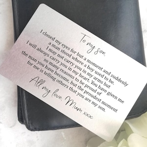 Personalisierte Sohn Metall Brieftasche Karte | Sentimentales Andenken für Sohn, Hochzeitstag, Abschlussfeier, Geburtstag | Geschenk für Sohn, Stiefsohn