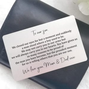 Portefeuille en métal personnalisé Son | Cadeau souvenir sentimental pour fils, jour de mariage, remise des diplômes, anniversaire | cadeau pour fils, beau-fils