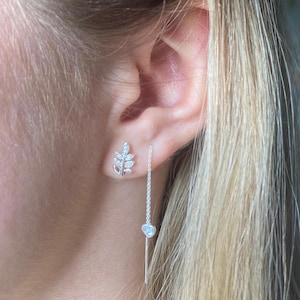 Sterling Silver Threader Earrings: Dainty Heart, Cubic Zirconia