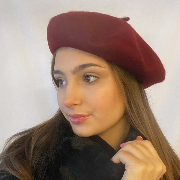 100% Wool Burgundy beret, Classic beret,