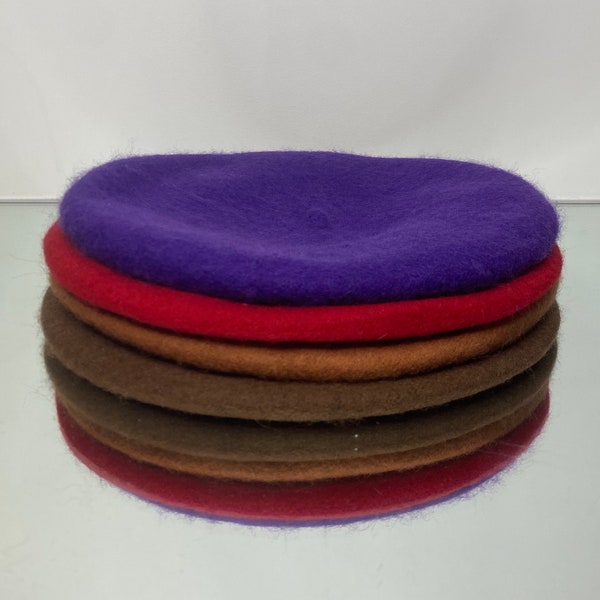 Unisex 100% Wool Red, Purple , Tan & Dark brown wool berets, Vintage inspired berets, French hat accessory