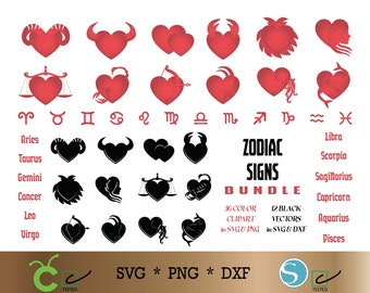 Zodiac SVG Bundle, zodiac sign svg, astrology svg, horoscope svg, zodiac svg, Zodiac DXF, zodiac clipart, Love zodiac, Heart svg, Love dxf.
