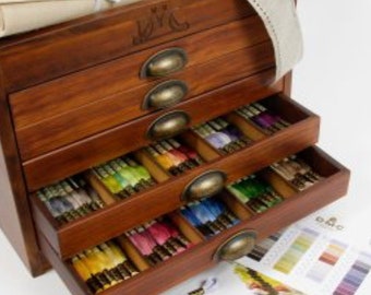 A Beautiful DMC Wooden Box, includes 500 Stranded Cotton skeins