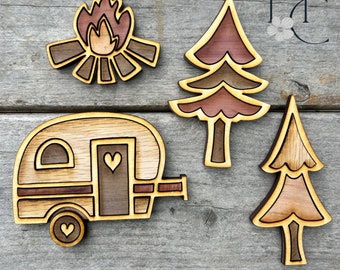 Wood magnets - camping