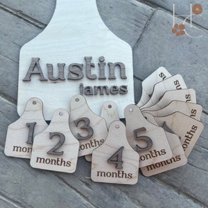 Baby milestones | Ear tag milestones | Western month milestones | Cowgirl cowboy nursery