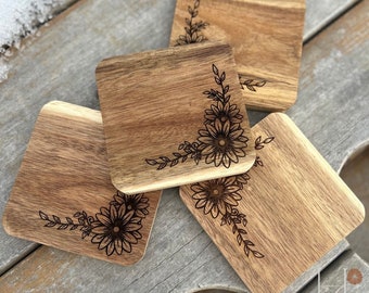 Design Ideas Acacia Wood Slice Rustic Drink Coasters (set of 4) #6435231