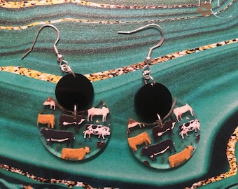 Acrylic cow dangle earrings