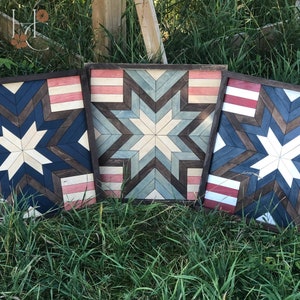 Stars and Stripes barn quilt with farmhouse style frame