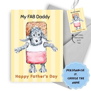 fantastische vaderdagkaart voor papa, wenskaart voor papa, gepersonaliseerde kaart van de hond, bedlingtonterriërkaart voor hond papa, hondenthemakaart