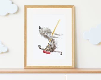 art mural de chien original, chien sur impression swing, cadeau d’anniversaire bedlington terrier, cadeau de Noël pour papa chien, cadeau de remerciement pour promeneur de chien