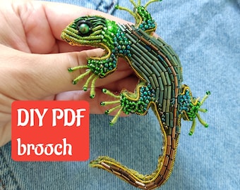 Lizard brooch tutorial, pattern Brooch making guide Step by step instcuction Embroidered beaded brooch, DIY brooch, PDF master class