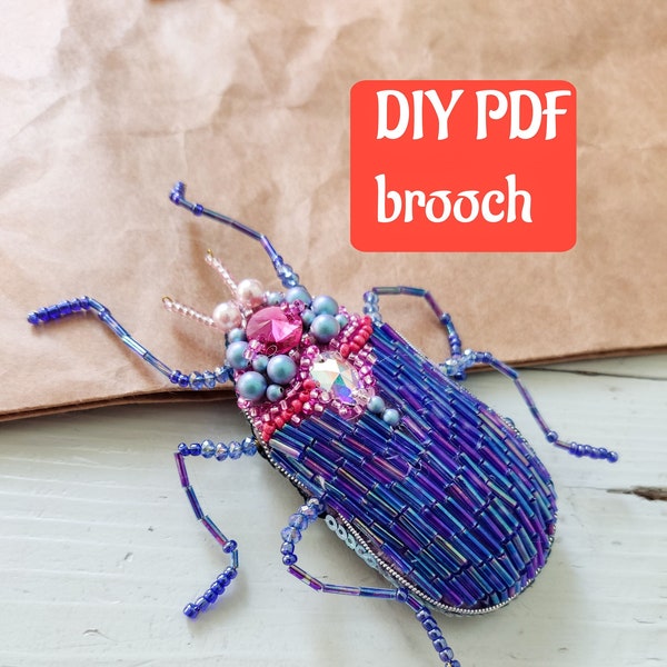 Bug brooch tutorial, pattern Brooch making guide Step by step instcuction Embroidered beaded brooch, DIY brooch, PDF master class