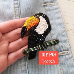 Toucan  brooch tutorial, pattern Brooch making guide Step by step instcuction Embroidered beaded brooch, DIY brooch, PDF master c