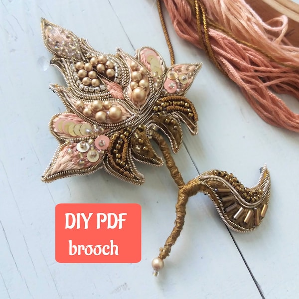 Tutoriel de broche de fleur, modèle Guide de fabrication de broche Instcuction étape par étape Broche perlée brodée, broche de bricolage, classe de maître PDF