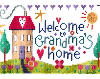 The Stitching Shed Grandma's Home Sampler PDF Downloadable Printable cross stitch pattern. Cross stitch chart. Printable cross stitch design