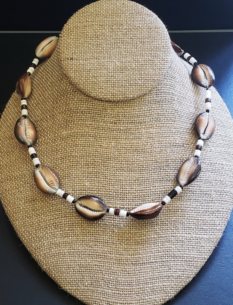 Vintage and Beach Ready Unique Find. Cowrie Shell and Heishi Necklace