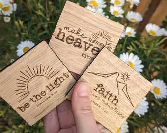 Laser Engraved Oak Veneer Fridge Magnets: Christian Affirmation Gift