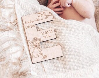 Personalised Oak Baby Name Announcement Letter: Keepsake Gift