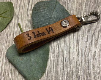 Bible Verse Engraved Leather Key Ring | Leather | Encouraging, Faith, Christian, Scripture keyring | Custom keyring | Father’s Day