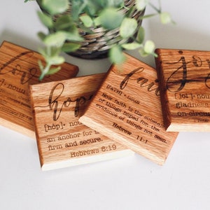Engraved Oak Bible Verse Definition Coasters: Christian Home Decor