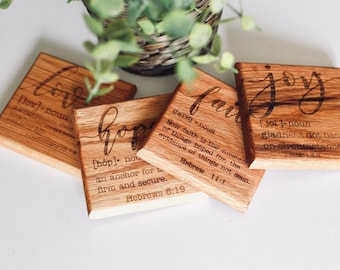 Engraved Oak Bible Verse Definition Coasters: Christian Home Decor
