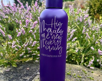 Personalised Bible Verse Water Bottle: Purple Insulated Stainless Steel