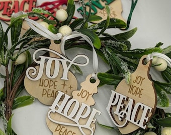 Laser Cut Wood Christmas Ornaments: Joy, Hope, Peace