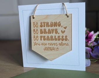 Bible Verse Card: Engraved Wood Flag, Christian Keepsake