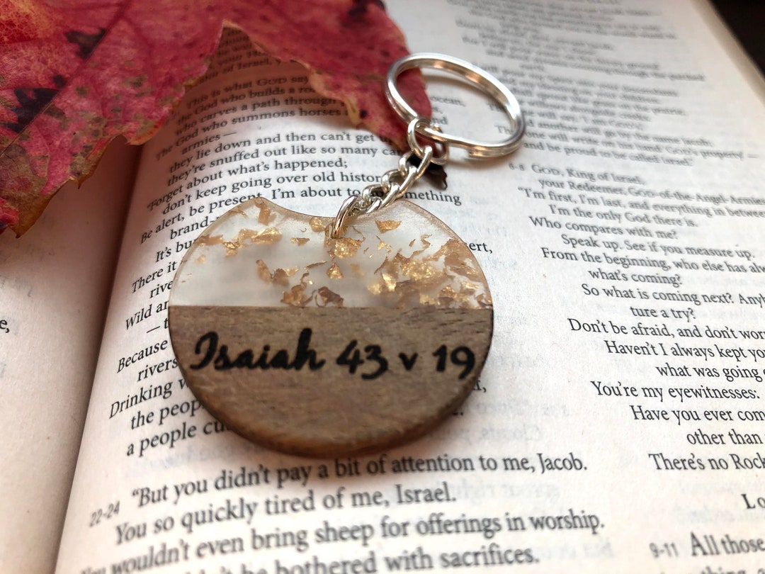 Personalised Gold Fleck Bible Verse Keyring, Wood&resin, Encouraging ...