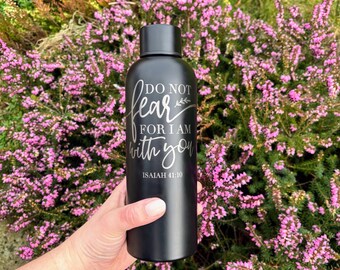 Personalised Bible Verse Water Bottle: Insulated Christian Gift - Black