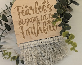 Engraved Bible Verse Macrame Sign: Christian Home Decor