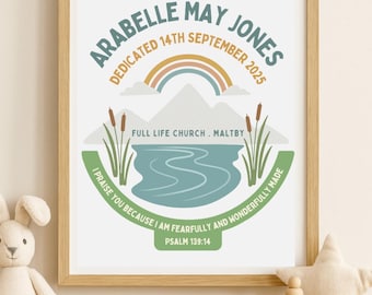 Personalised Baby Dedication, Baptism or Christening Print River Design | Custom Bible Verse | Digital Download