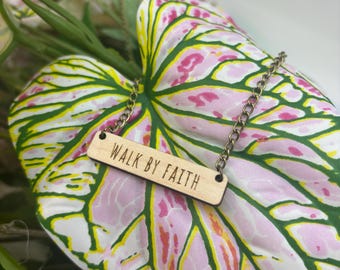 Faith-Filled Wooden Bar Necklace, Christian Bible Verse Jewellery, Encouragement Gift