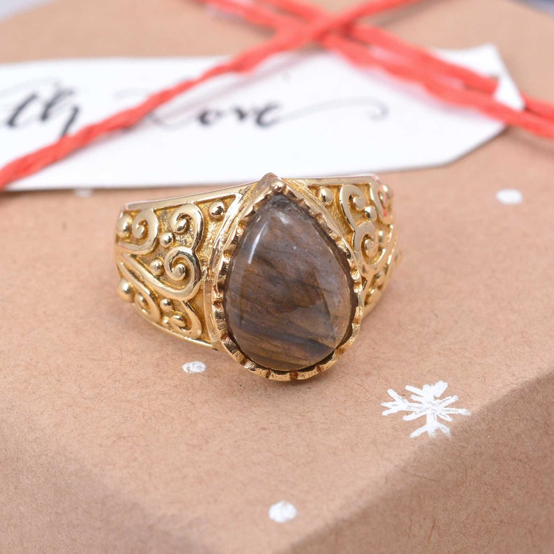Brass ring Tiger Eye Ring Women ring Bohemian ring Gift for her. Vintage Ring Worry Ring Statement ring Handmade ring