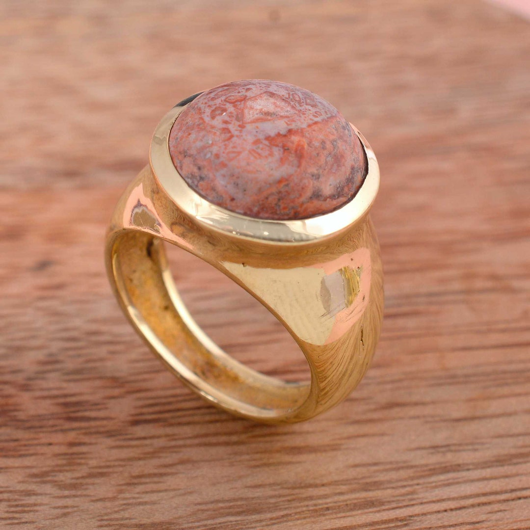 18k Gold Red Jasper Ring, Handmade Jewelry, Red Jasper Gemstone Ring